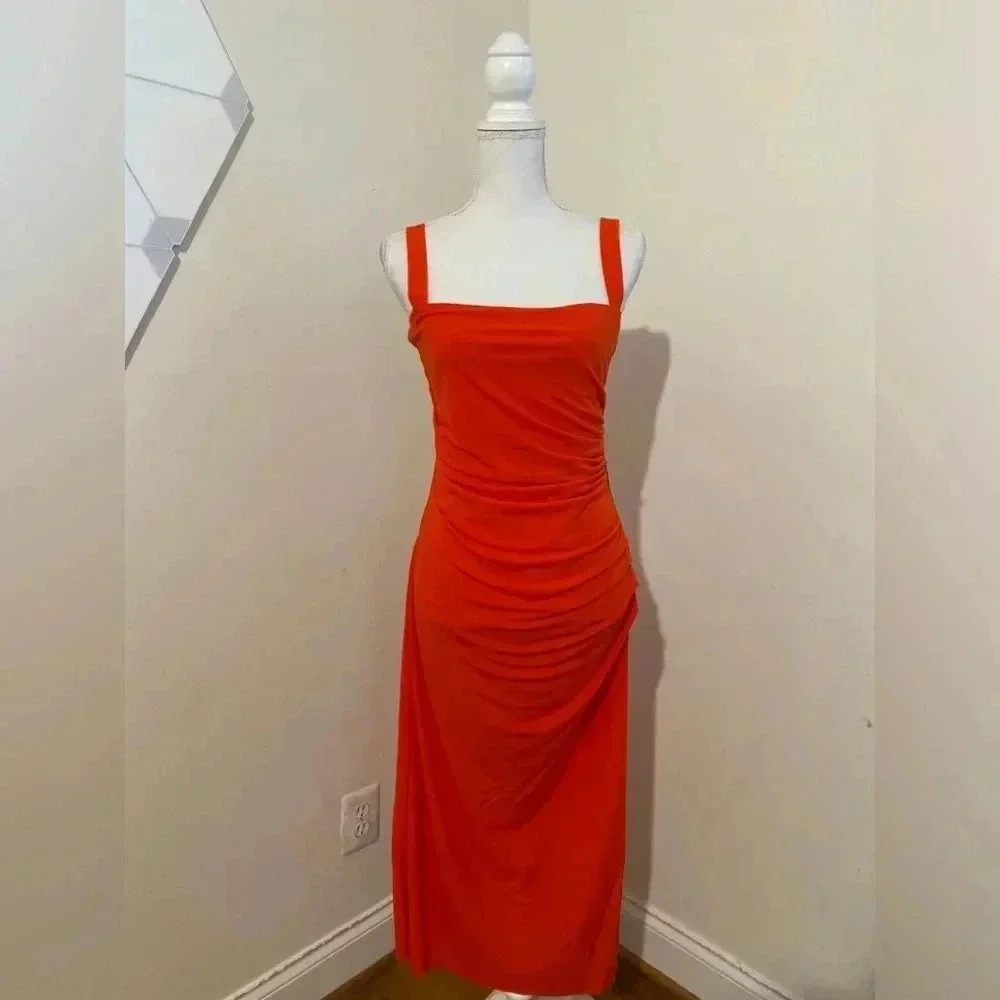 Helmut Lang Ruched Stretch Jersey Midi Dress Size Large NWT - Picture 2 of 11